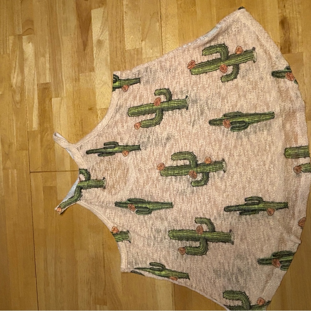 Boho Cactus Burnout Tank Top Western Coastaal Cowgirl Desert Aesthetic Flowy M - Picture 6 of 10